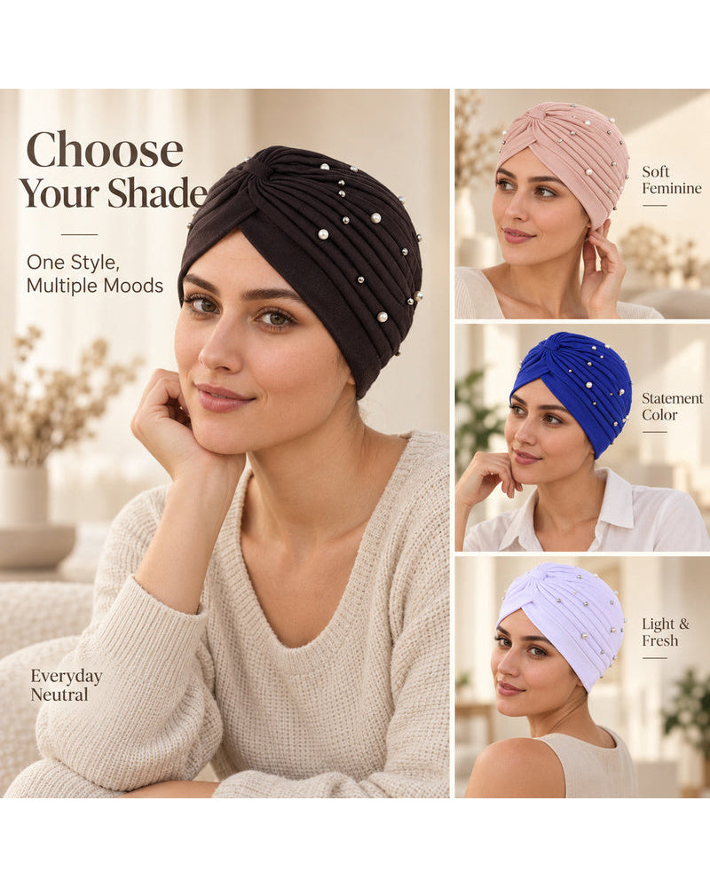Pearl Pleated Pre-Tied Turban Hat