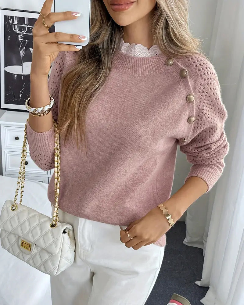 Elegant Ruffle Hollow Trim Sweater