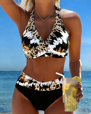 Leopard Halter Cross Bikinis