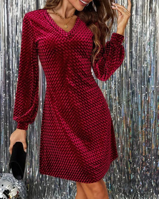 Elegant V-Neck Lantern Sleeve Dress