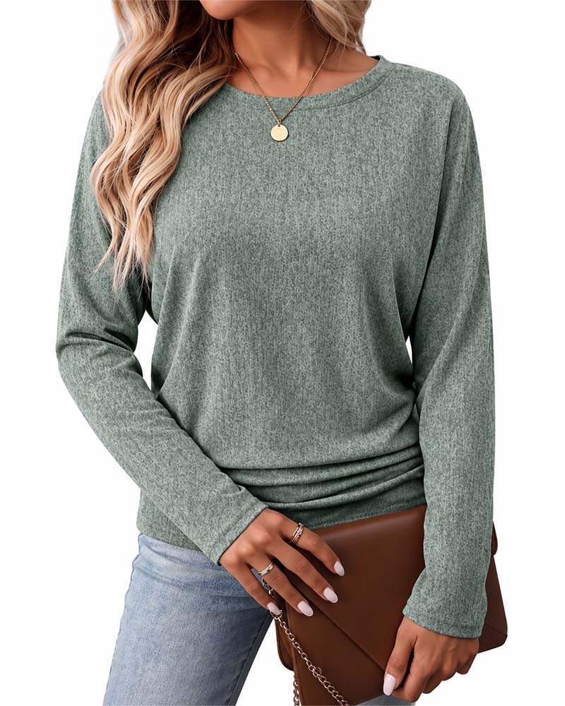 Crew Neck Solid Long Sleeve Top