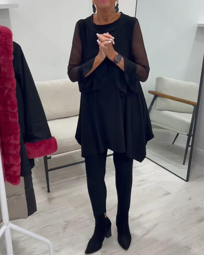 Irregular Hem Flared Sleeve Blouse