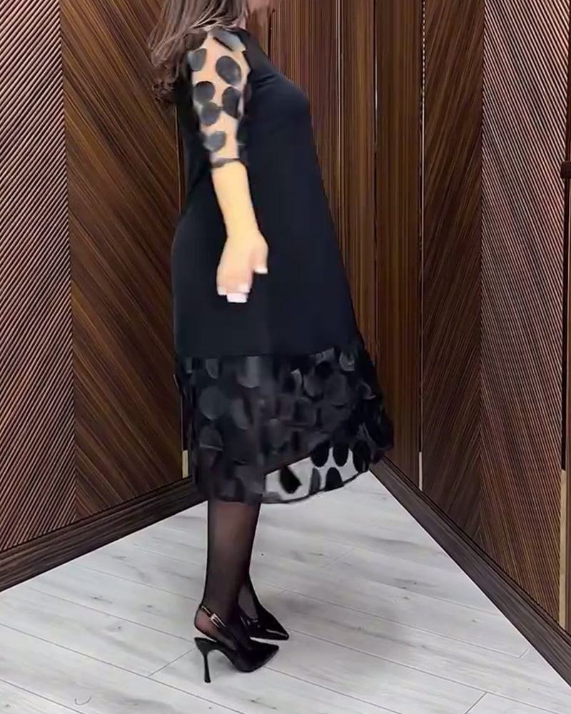 Mesh Stitching Fashionable Round Neck Dress