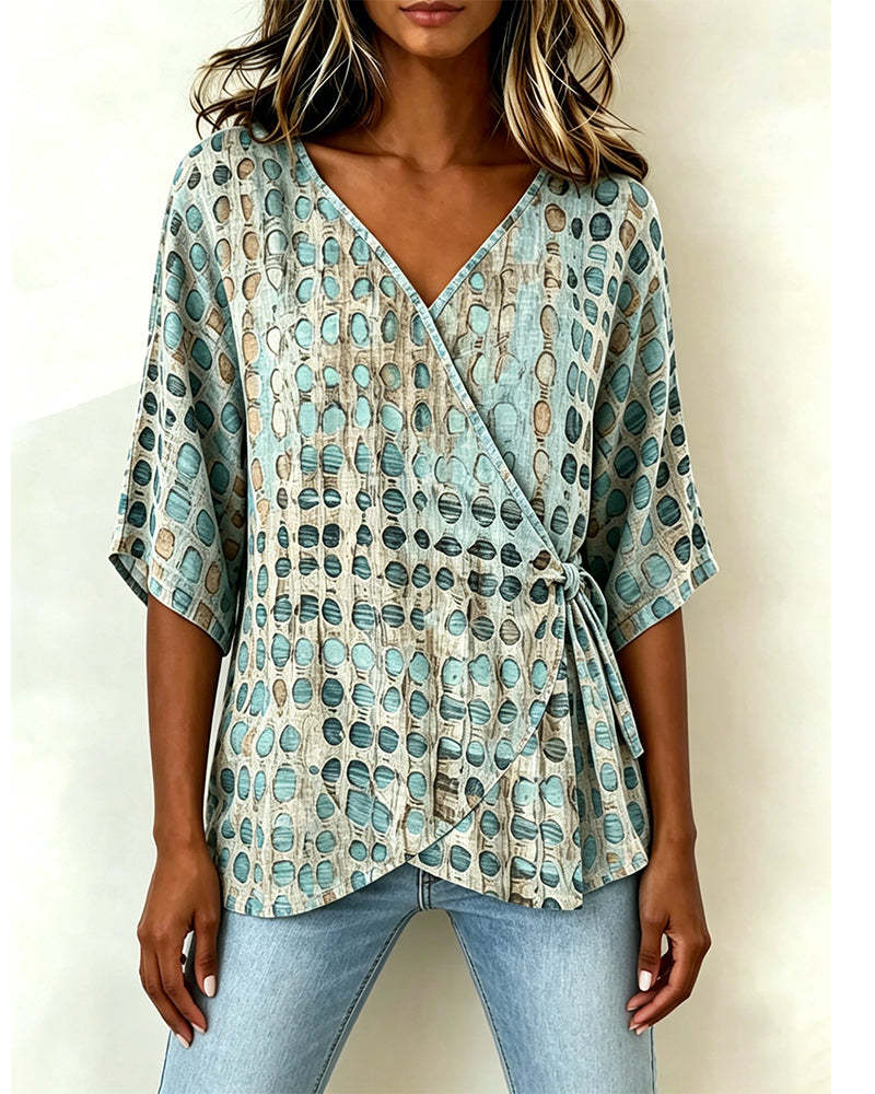 Casual Polka Dot Lace-Up Blouse