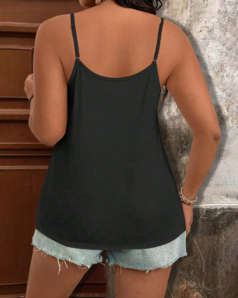 Lace Patchwork Deep V-Neck Tie Cami Top