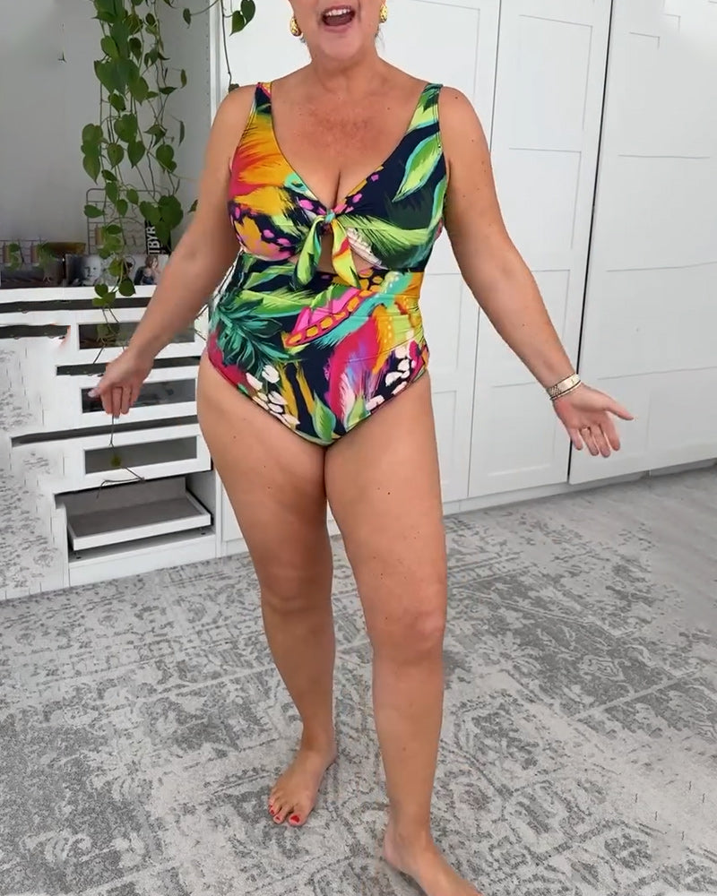 Leaf Print One Piece Swimsuit