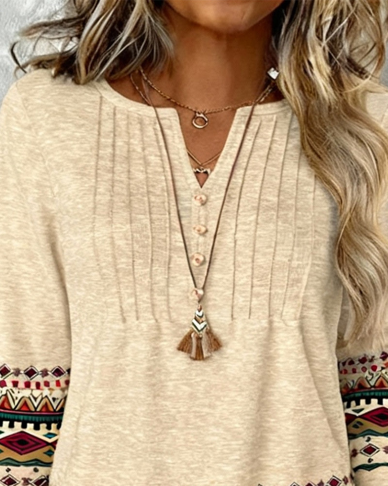 V-Neck Printed Long-Sleeved Top