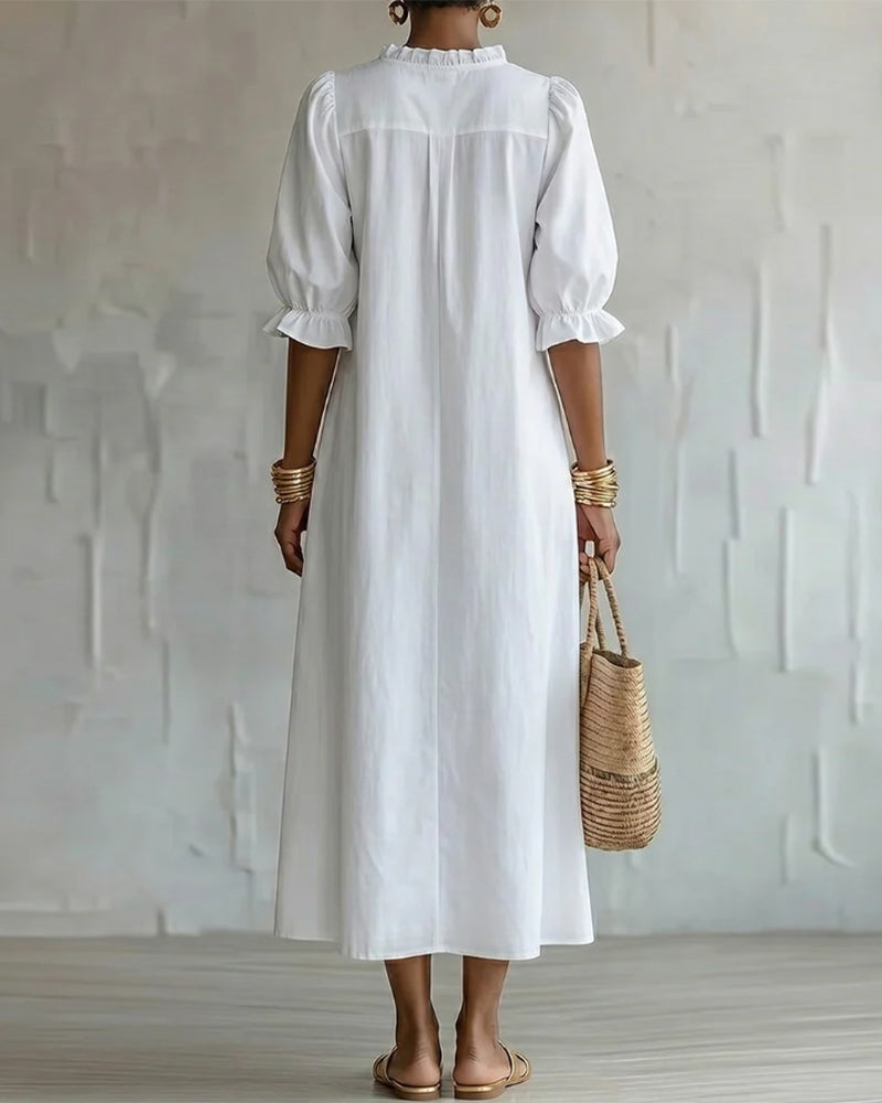 Stand Collar Puff Sleeve Dress