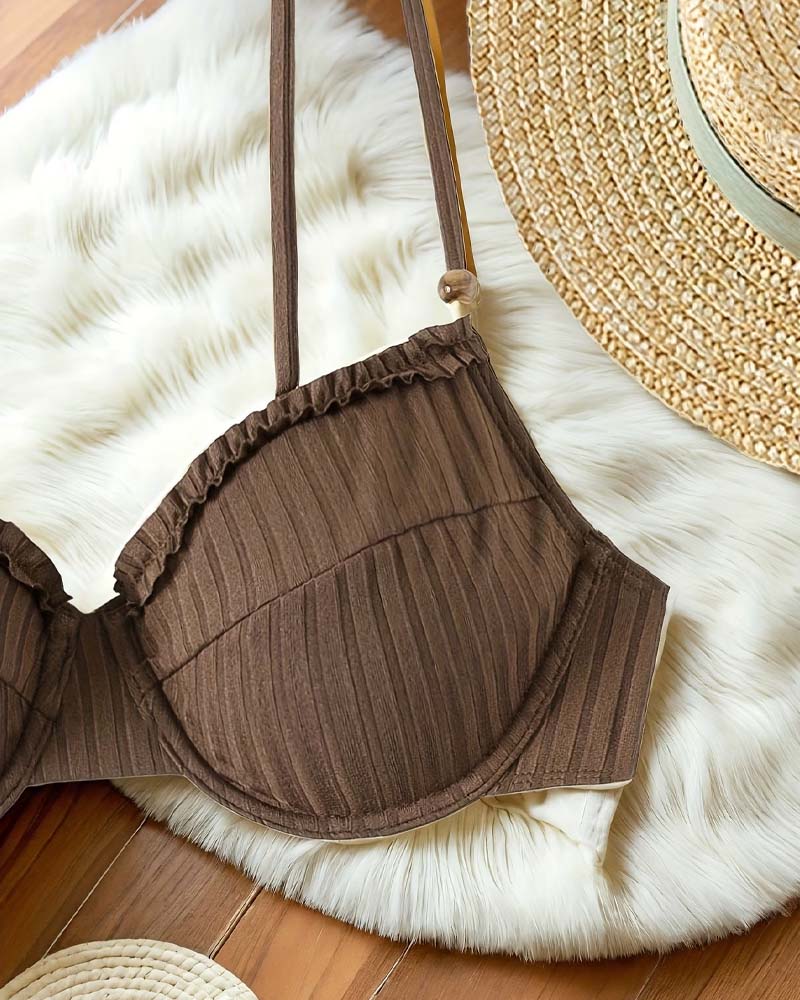 Ribbed Ruffle Solid Bikini