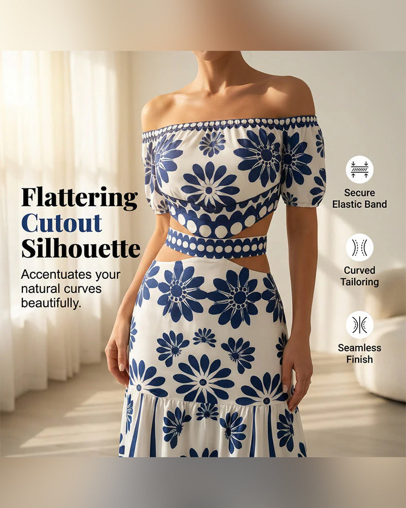 Off-Shoulder Floral Cutout Dress