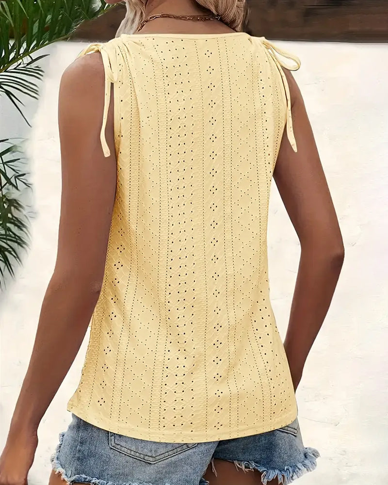 Tie-Strap Hollow Sleeveless Tank Top