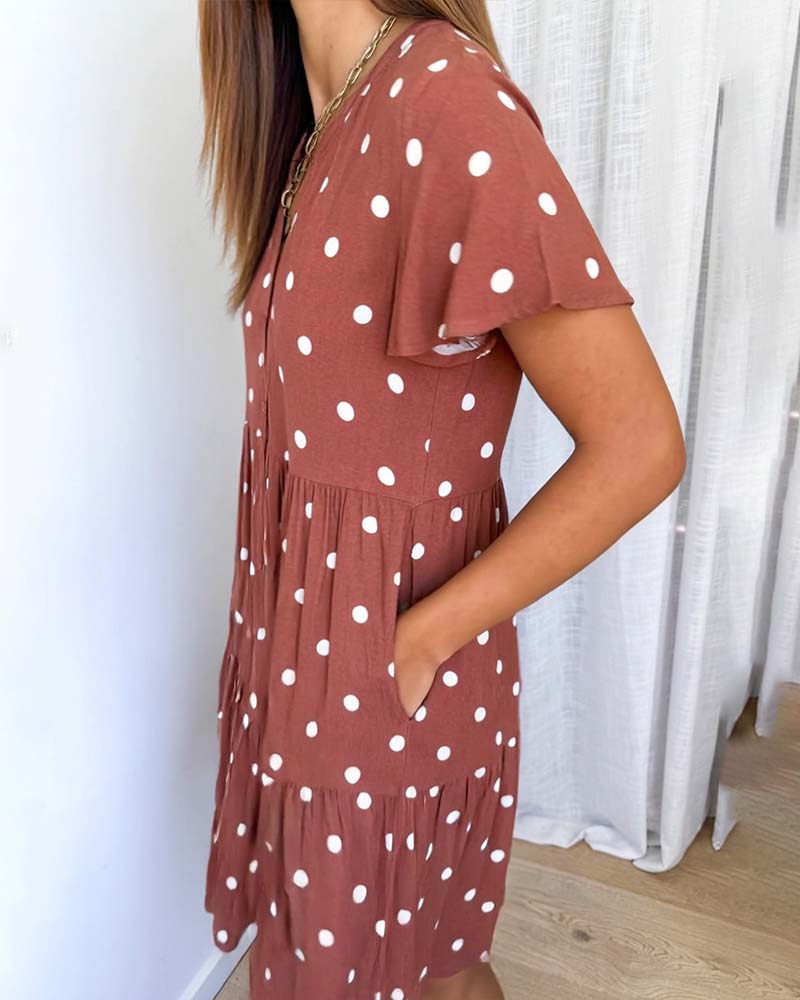 Polka Dot Short Sleeve Shirt Dress