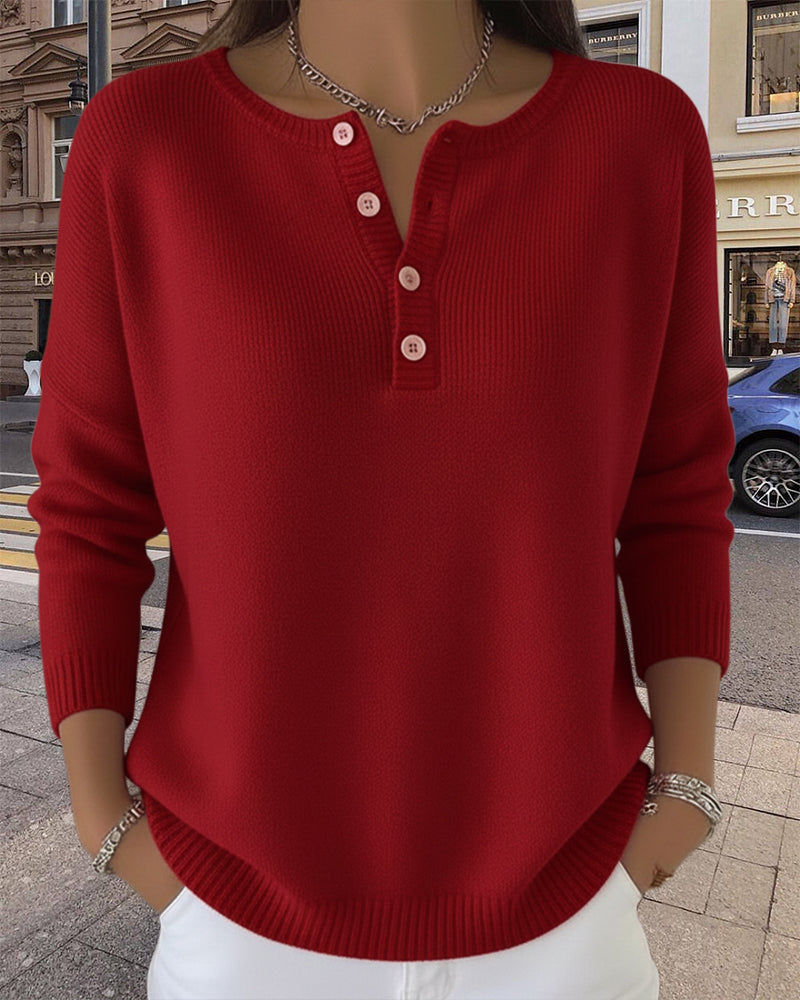 Long-Sleeved Button-Down Solid Color Sweater