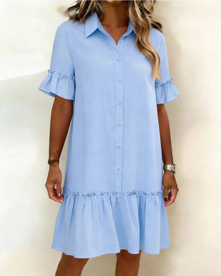 Shirt-Style Short-Sleeved A-Line Dress