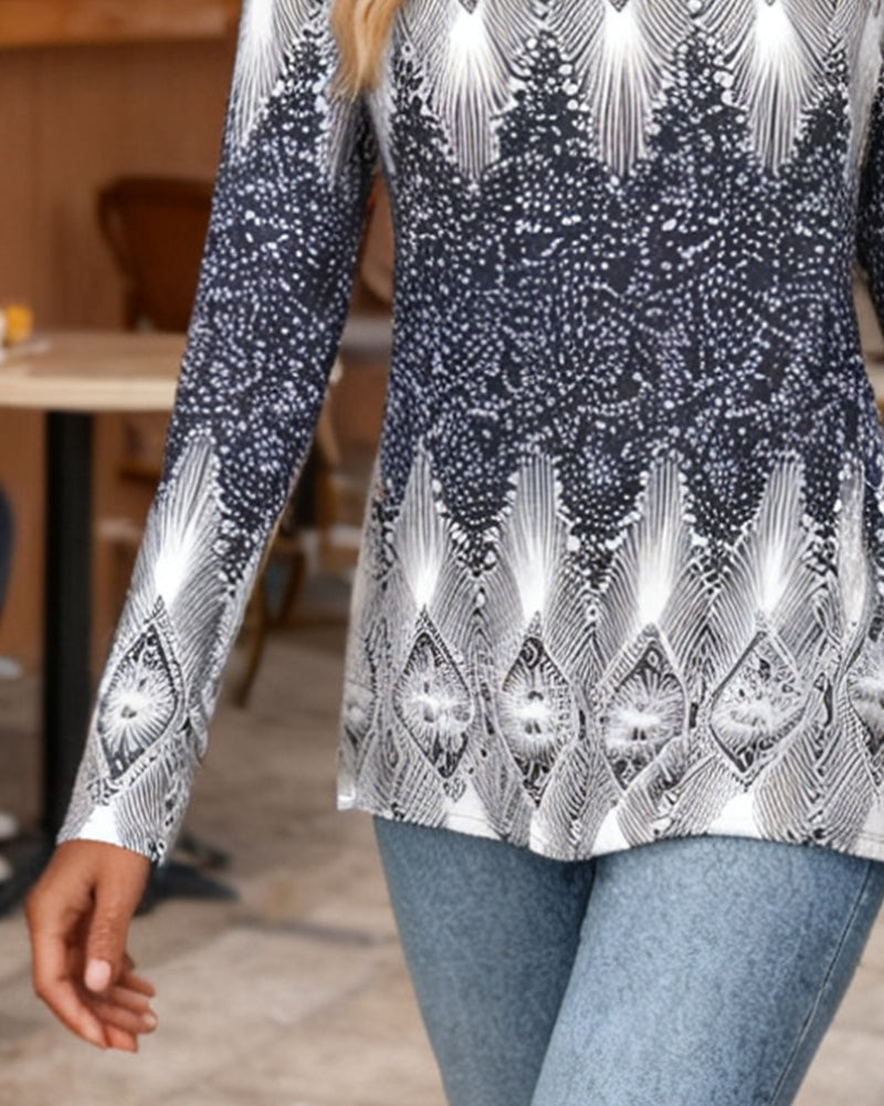 Long Sleeve Crew Neck Printed Slim Fit Top