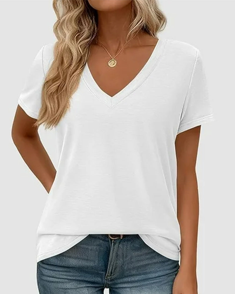 Pullover V-Neck Solid T-Shirt