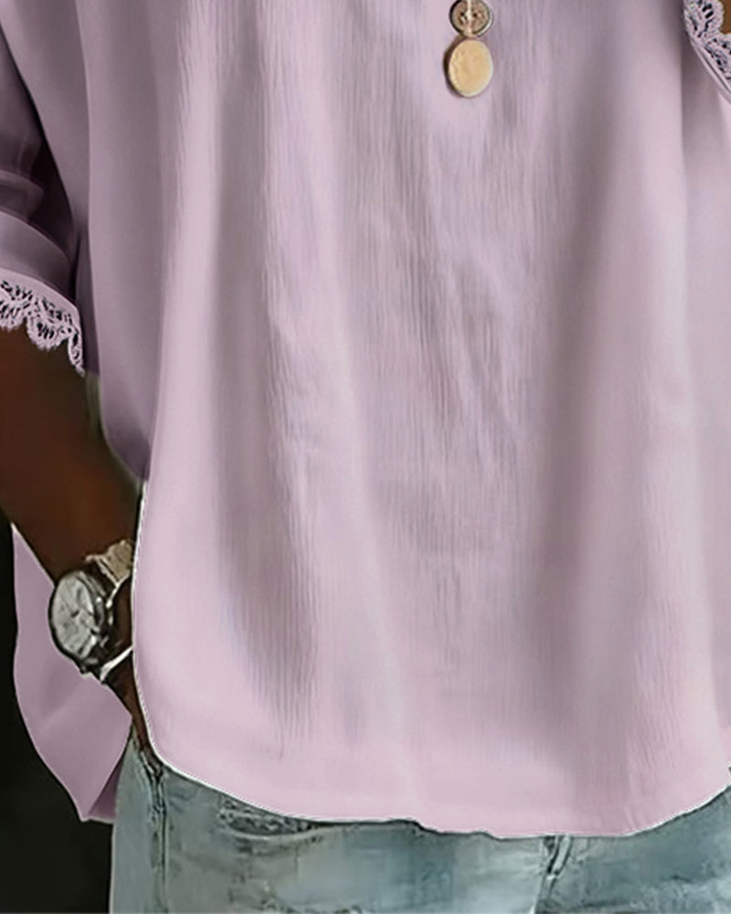 Lace Panels Peter Pan Collar Blouse