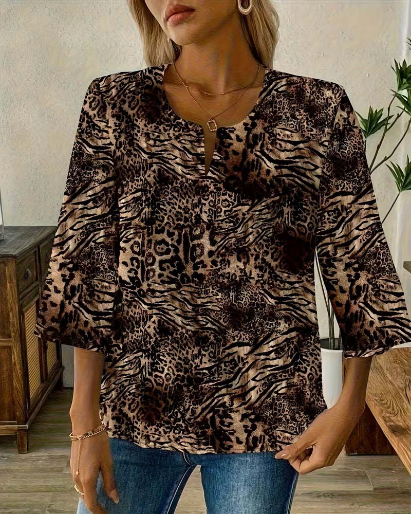 Leopard V-neck Blouse