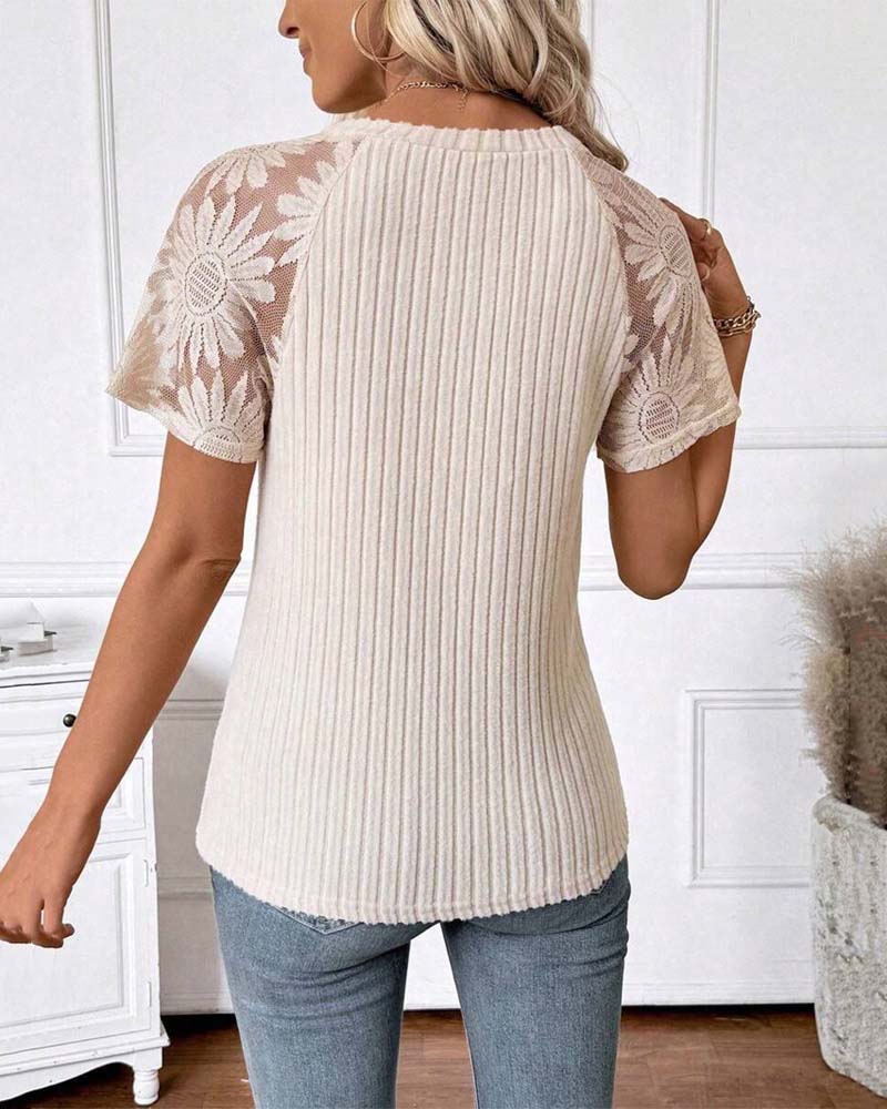 Round Neck Raglan Sleeve Solid Color T-Shirt