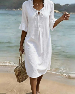Lace Up Ruffle Sleeve Dress