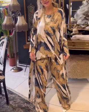 Irregular printed elegant two-piece set