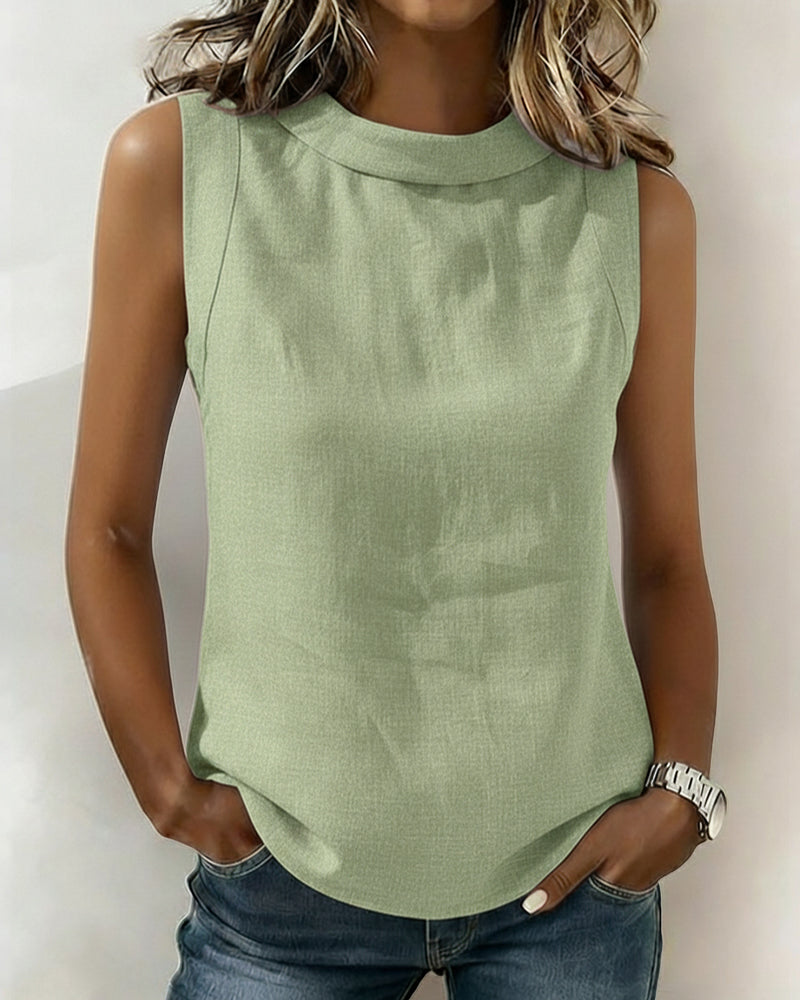 Collarless Sleeveless Elegant Blouse
