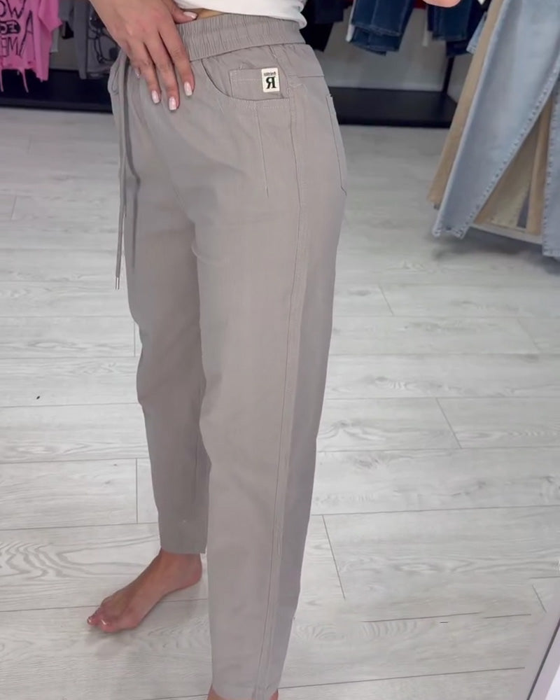 Elastic Waist Drawstring Solid Casual Pant