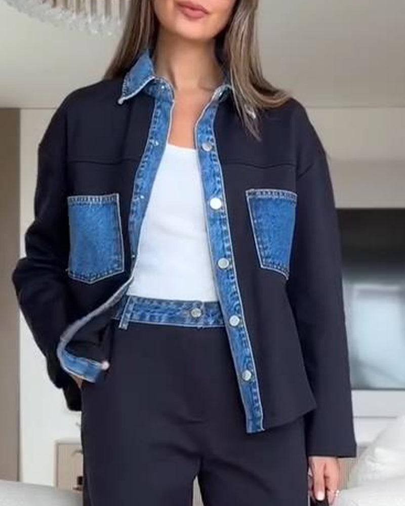 Color-Blocking Lapel Shirt