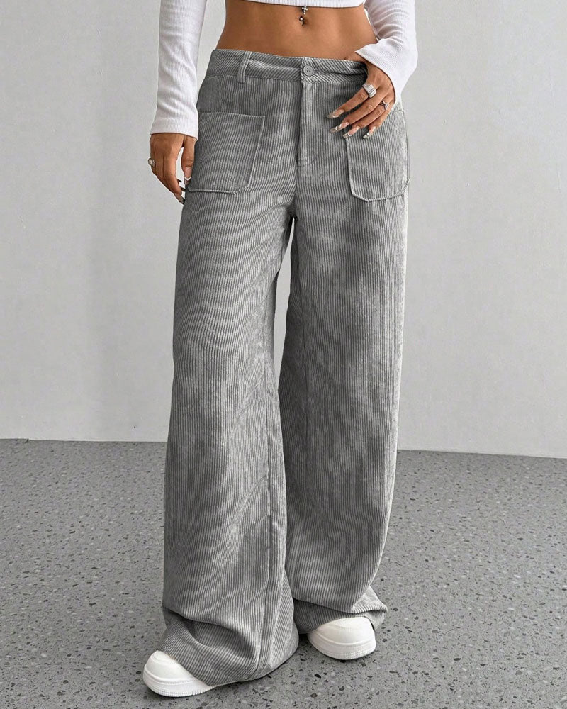 Front Back Pocket Solid Straight Leg Long Pant