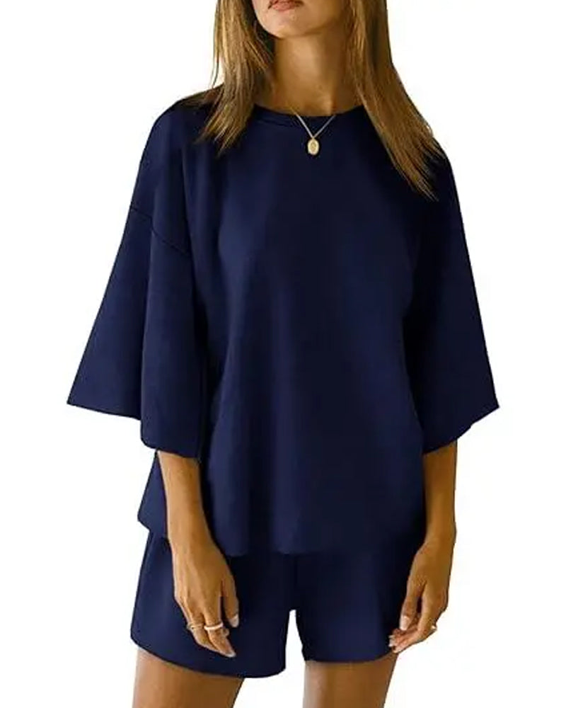 Elastic Waist Shorts Casual Set