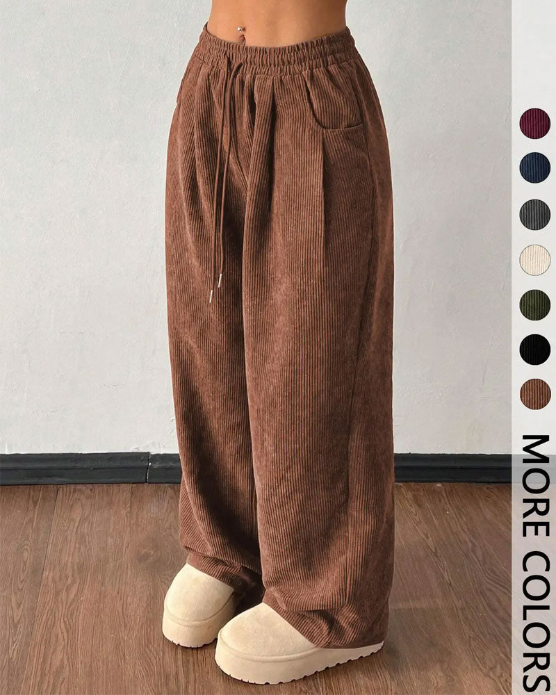 Drawstring Corduroy Long Pants