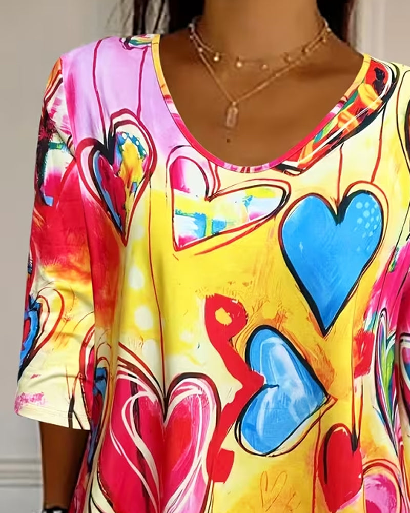 Heart Graffiti Print Top