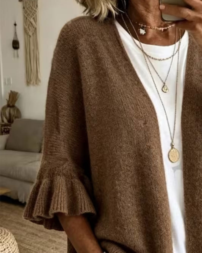 Solid Color Ruffle Sleeve Cardigan