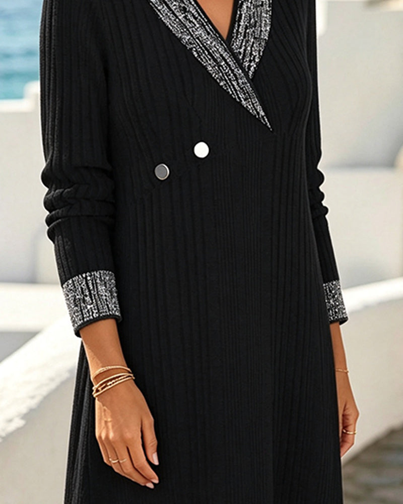 V-Neck Color-Block Casual Dress