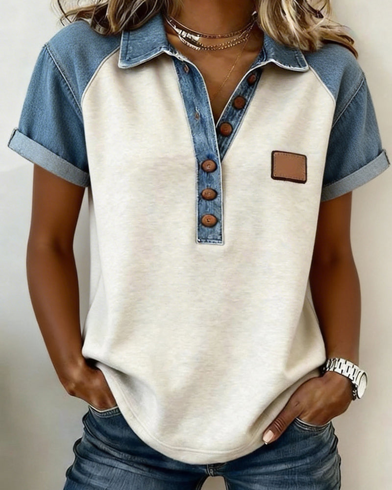 Denim Color Block Short Sleeve T-Shirt