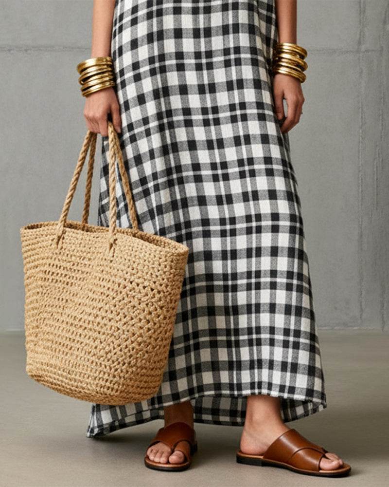 Sleeveless Buttoned Plaid Dress