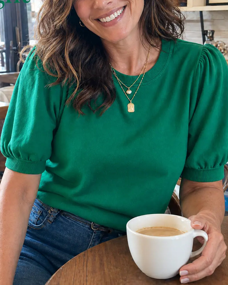Puff Sleeve Knitted Short-Sleeve Pullover