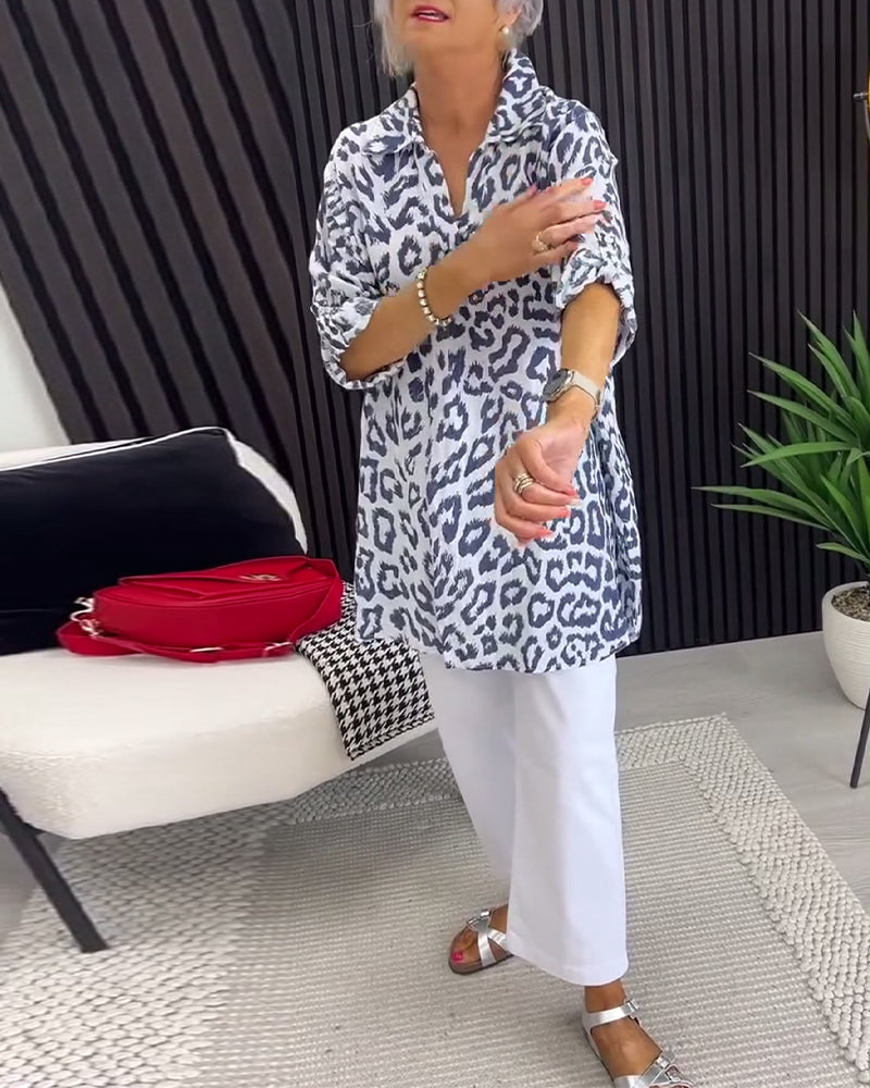 Lapel Leopard Print Blouse