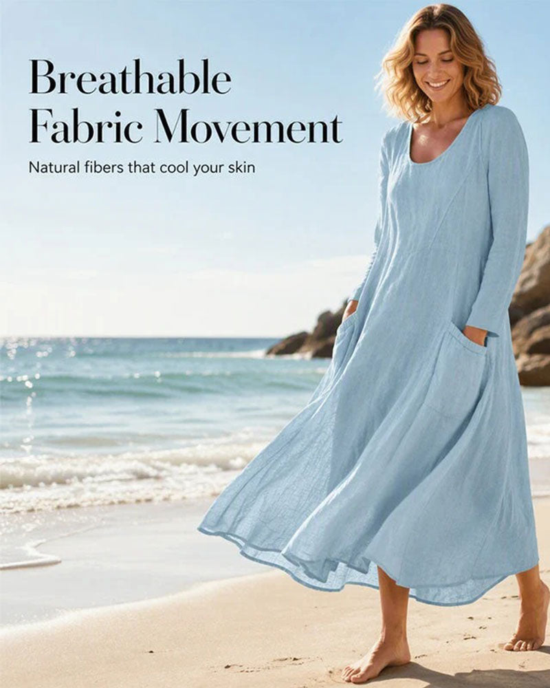 Solid Long Sleeve Crew Neck Dress