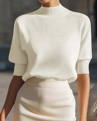 Half-Turtleneck Puff Sleeve Pullover