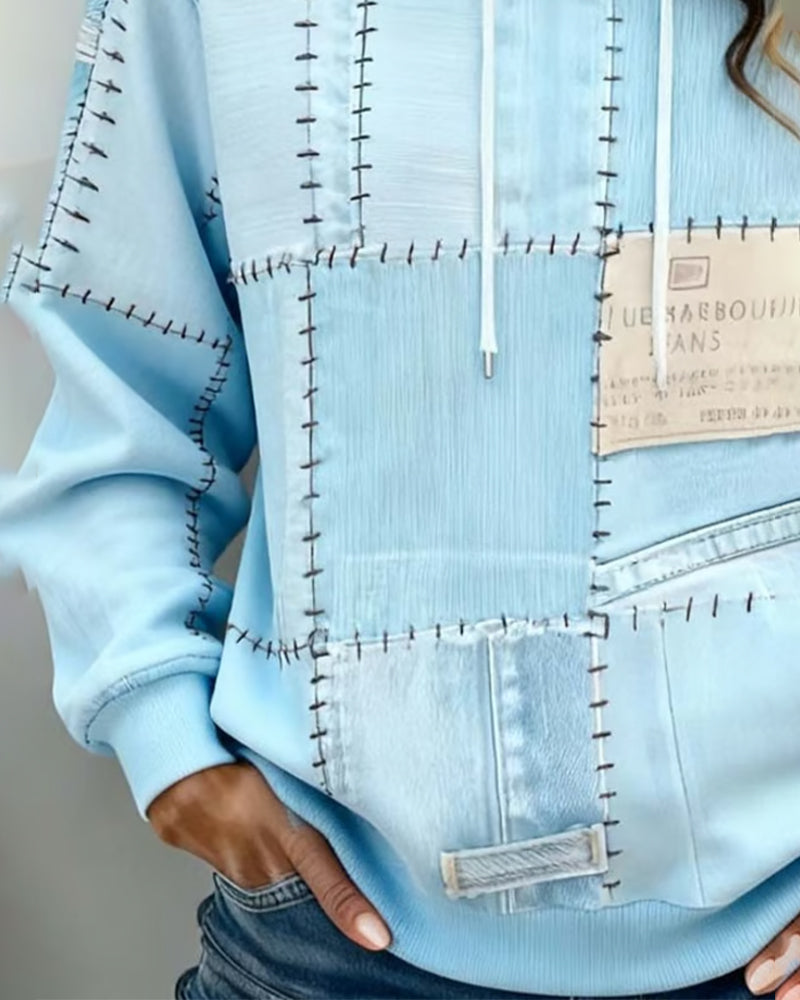 Loose-Fitting Color-Blocked Hoodie