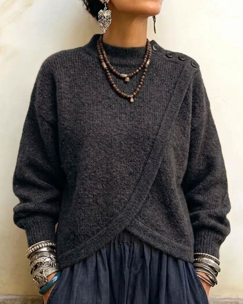 Turtleneck Cross Buttoned Pullover