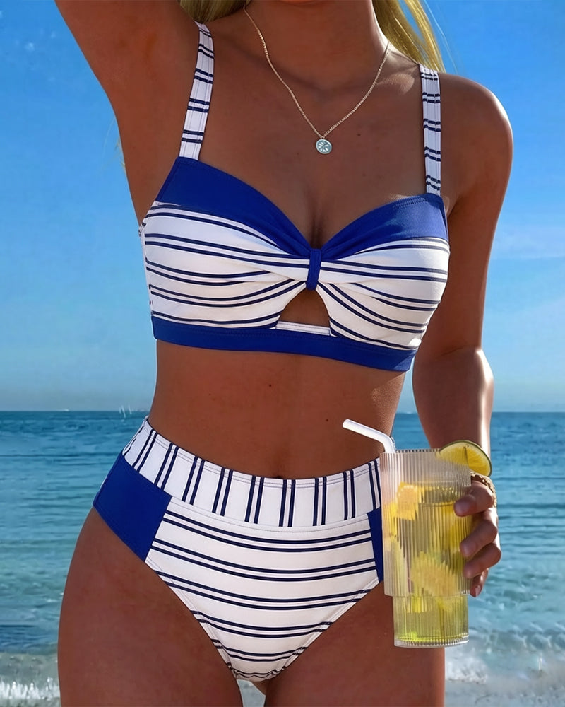 Striped Hollow Out Bikini