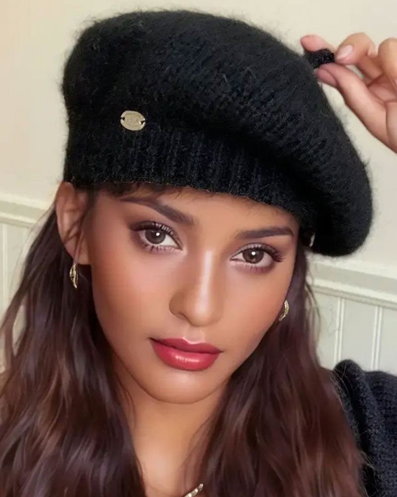 Women Plain Knit Beret Beanie