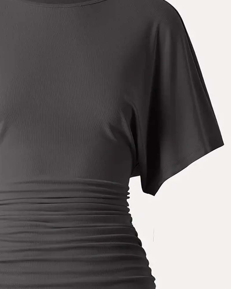 Casual Solid Pleated Short Sleeve Blouse