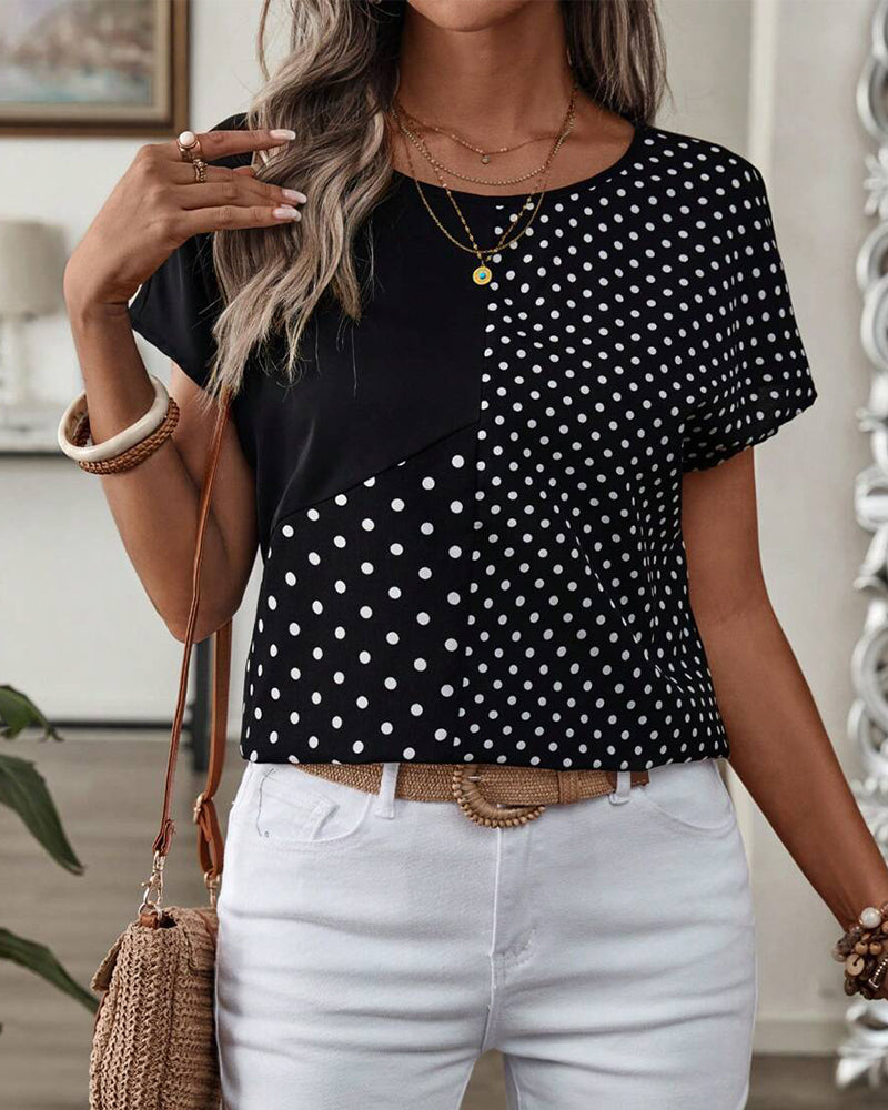 Round Neck Polka Dot Print T-Shirt