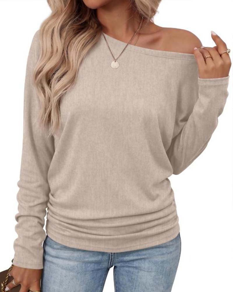 Crew Neck Solid Long Sleeve Top