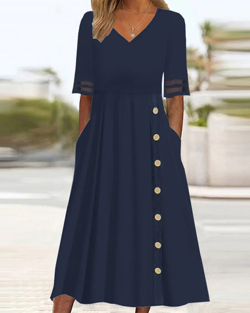 V-Neck Solid A-Line Dresses