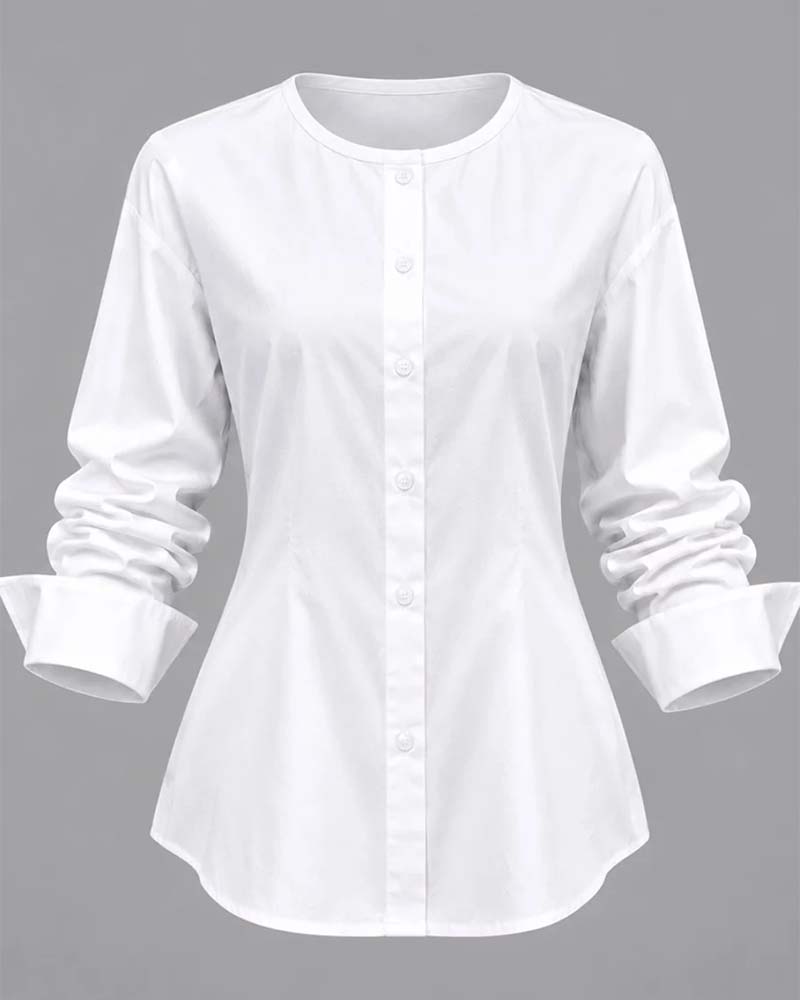 Slant-Button Stand-Collar Vest Shirt Set
