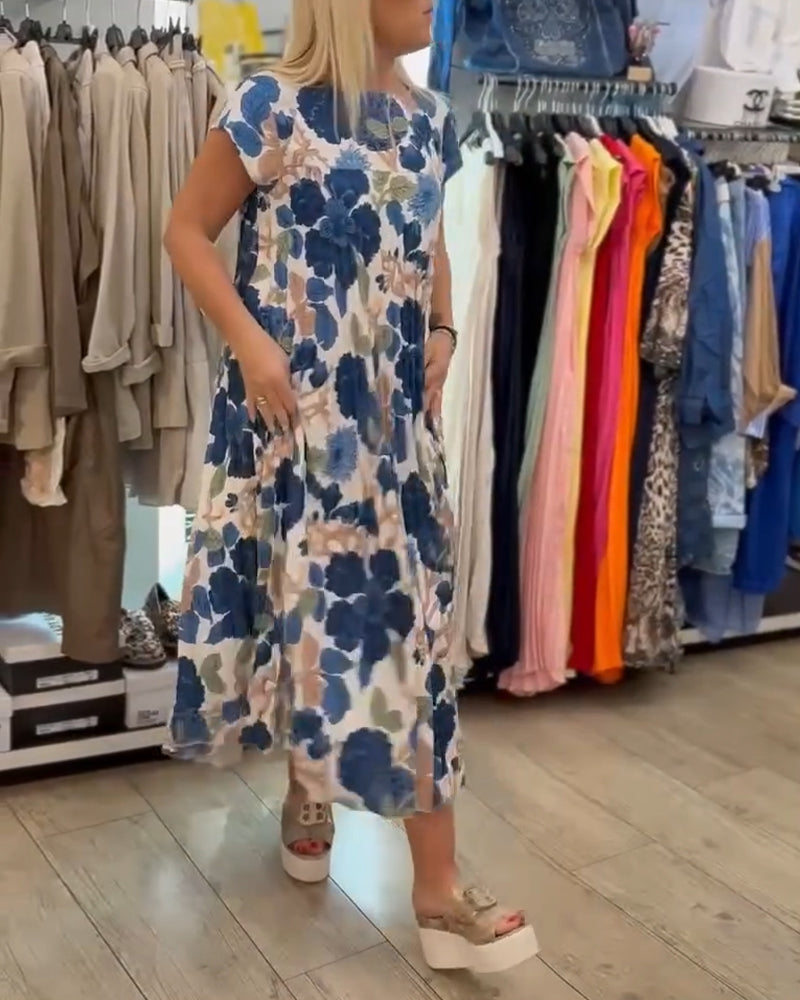 Round Neck Floral Print Elegant Dress